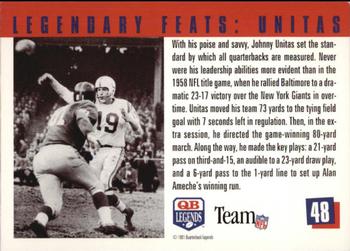1991 Quarterback Legends #48 Johnny Unitas Back