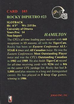 1991 JOGO #103 Rocky DiPietro Back