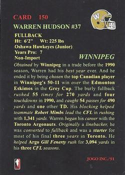 1991 JOGO #150 Warren Hudson Back