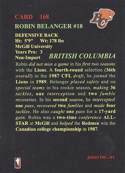 1991 JOGO #168 Robin Belanger Back