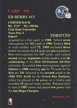 1991 JOGO #193 Ed Berry Back