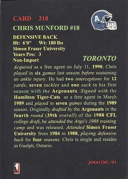 1991 JOGO #210 Chris Munford Back