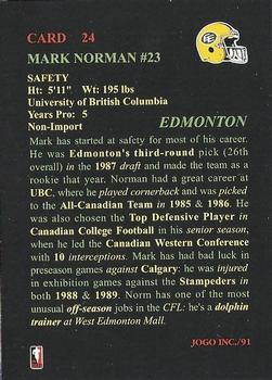 1991 JOGO #24 Mark Norman Back