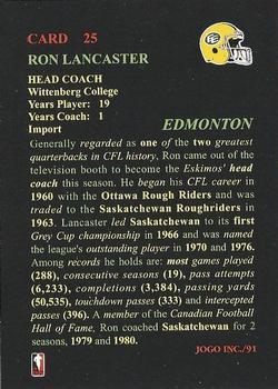 1991 JOGO #25 Ron Lancaster Back