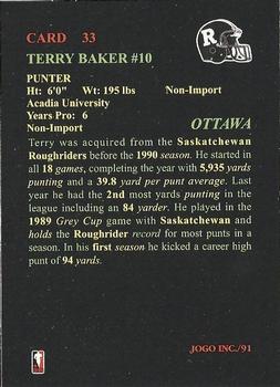 1991 JOGO #33 Terry Baker Back