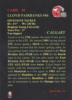 1991 JOGO #81 Lloyd Fairbanks Back