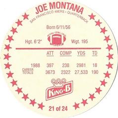 1989 King B Discs #21 Joe Montana Back