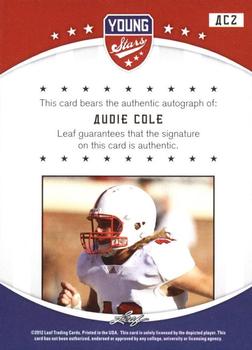 2012 Leaf Young Stars - Autographs #AC2 Audie Cole Back