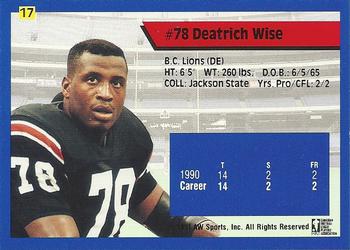 1991 All World CFL #17 Deatrich Wise Back