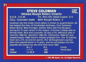 1991 All World CFL #31 Steve Goldman Back