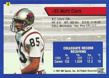 1991 All World CFL #4 Matt Clark Back