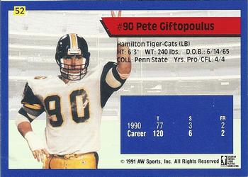 1991 All World CFL #52 Pete Giftopoulos Back
