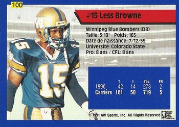 1991 All World CFL French #100 Less Browne Back