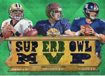2012 Topps Triple Threads - Relic Combos Emerald #TTRC-37 Drew Brees / Aaron Rodgers / Eli Manning Front