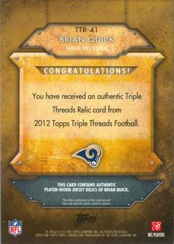 2012 Topps Triple Threads - Relic Gold #TTR-41 Brian Quick Back