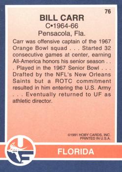 1991 Hoby Stars of the SEC #76 Bill Carr Back