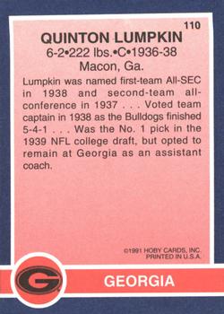 1991 Hoby Stars of the SEC #110 Quinton Lumpkin Back