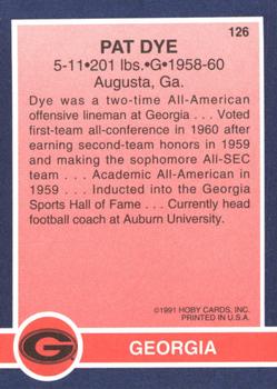 1991 Hoby Stars of the SEC #126 Pat Dye Back