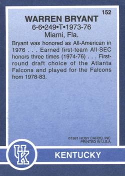 1991 Hoby Stars of the SEC #152 Warren Bryant Back
