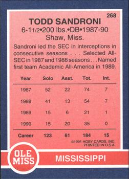 1991 Hoby Stars of the SEC #268 Todd Sandroni Back