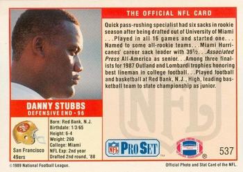 1989-90 Pro Set Super Bowl XXIV Binder #537 Danny Stubbs Back