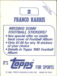1983 Topps Stickers #2 Franco Harris Back