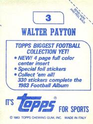 1983 Topps Stickers #3 Walter Payton Back