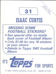 1983 Topps Stickers #31 Isaac Curtis Back