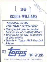 1983 Topps Stickers #36 Reggie Williams Back