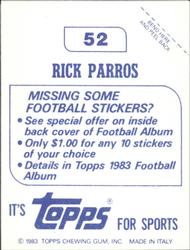 1983 Topps Stickers #52 Rick Parros Back