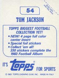 1983 Topps Stickers #54 Tom Jackson Back