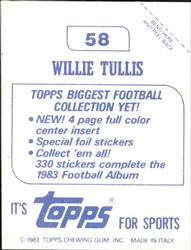 1983 Topps Stickers #58 Willie Tullis Back
