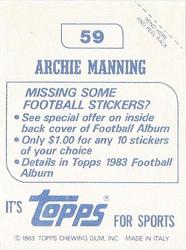 1983 Topps Stickers #59 Archie Manning Back