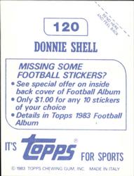 1983 Topps Stickers #120 Donnie Shell Back