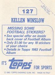1983 Topps Stickers #127 Kellen Winslow Back