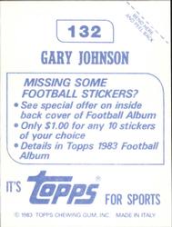 1983 Topps Stickers #132 Gary Johnson Back
