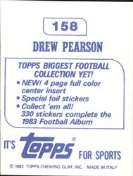 1983 Topps Stickers #158 Drew Pearson Back