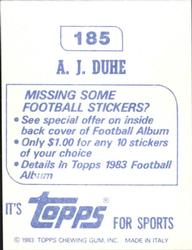 1983 Topps Stickers #185 A.J. Duhe Back