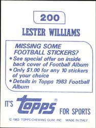 1983 Topps Stickers #200 Lester Williams Back