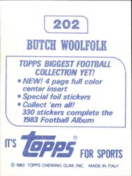 1983 Topps Stickers #202 Butch Woolfolk Back