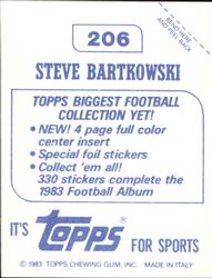 1983 Topps Stickers #206 Steve Bartkowski Back