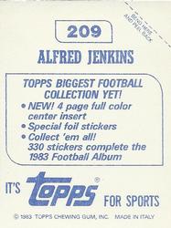 1983 Topps Stickers #209 Alfred Jenkins Back