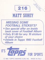 1983 Topps Stickers #216 Matt Suhey Back