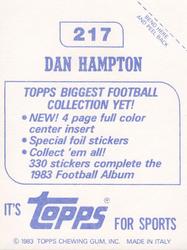 1983 Topps Stickers #217 Dan Hampton Back