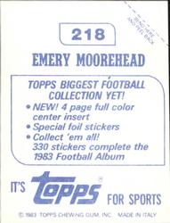 1983 Topps Stickers #218 Emery Moorehead Back