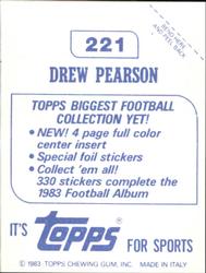 1983 Topps Stickers #221 Drew Pearson Back