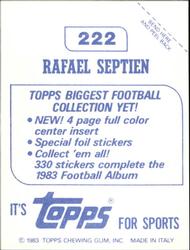 1983 Topps Stickers #222 Rafael Septien Back