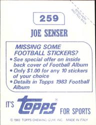 1983 Topps Stickers #259 Joe Senser Back