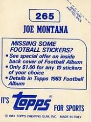 1983 Topps Stickers #265 Joe Montana Back