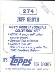 1983 Topps Stickers #274 Jeff Groth Back